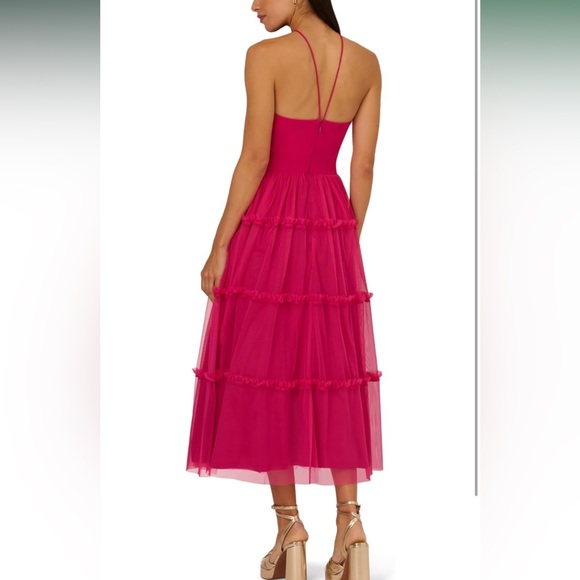 Adrianna Papell Vibrant Pink Tiered Midi Dress - Picture 8 of 9